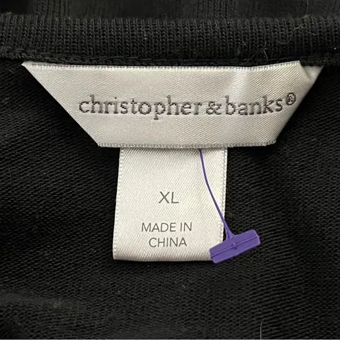 Christopher & Banks Faux Twinset Top Mixed Print Open Front Black XL