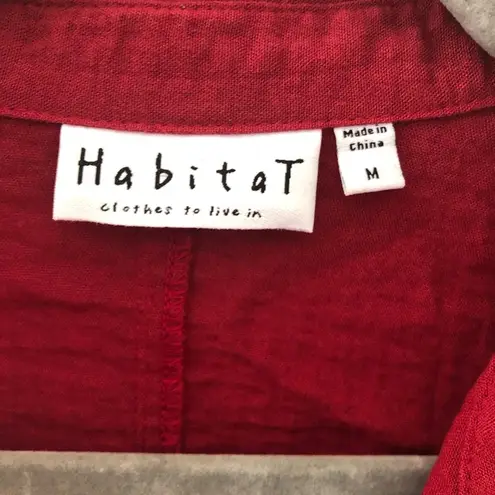 Habitat Blouse Poppy Button Down Collared Tunic Asymmetrical Hem Sz M EUC