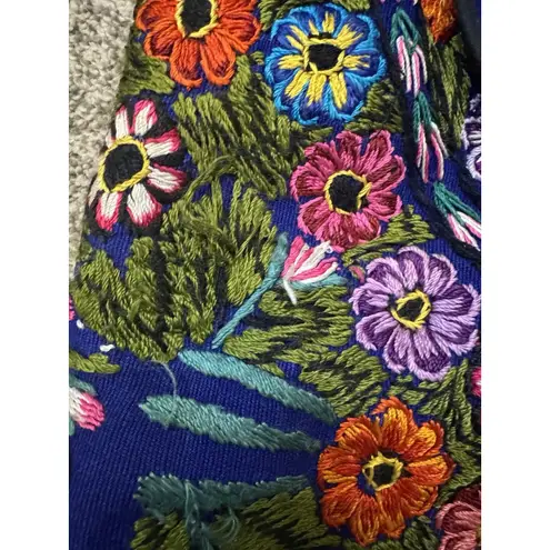 Handmade Guatemalan Multicolor Flowers Boho Hippie Shoulder Bag Crossbody Purse Blue