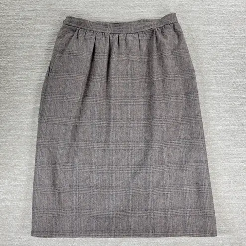 Evan Picone Vintage Wool Blend Plaid Midi Skirt Size 12 Brown USA Made Lined 28”
