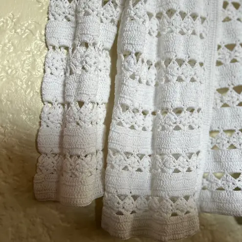 Jones New York Crochet White Cardigan Sweater with Intricate Lacy Pattern Small
