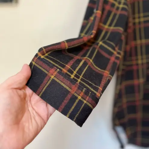 Eden & Olivia Women’s Black Brown Yellow Plaid Button Down 3/4 Sleeve Flannel M