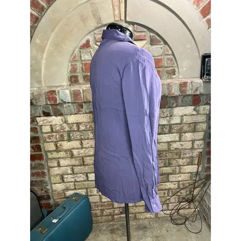 winter silks blouse button front silk purple long sleeve hidden button front Size 16
