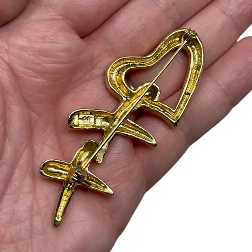 Vintage Signed AAI Open Heart XX Kiss Gold Tone Large Brooch Pin Valentines Love