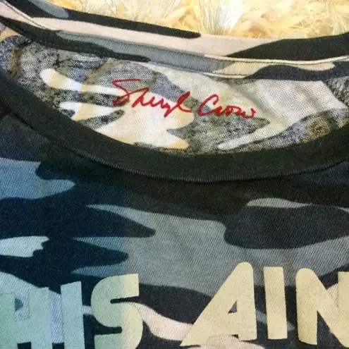 🎵 SHERYL CROW “THIS AIN’T NO DISCO” lyric graphic camouflage 3/4 sleeve top Blue Size XS - Image 4