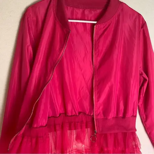 None women's hot pink jacket with ruffle tulle skirt xl large avant garde varsity