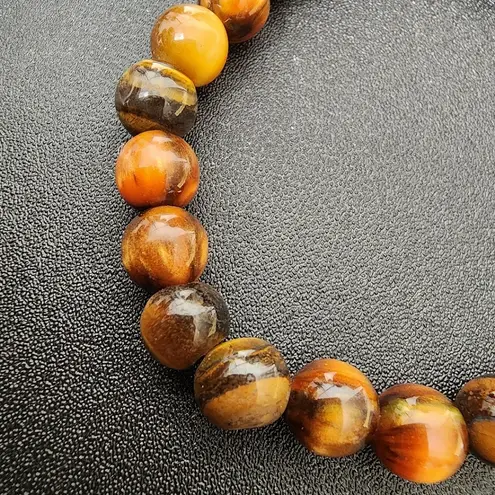 Tiger Eye and Crystal Necklace Bracelet and Earrings Set Brown