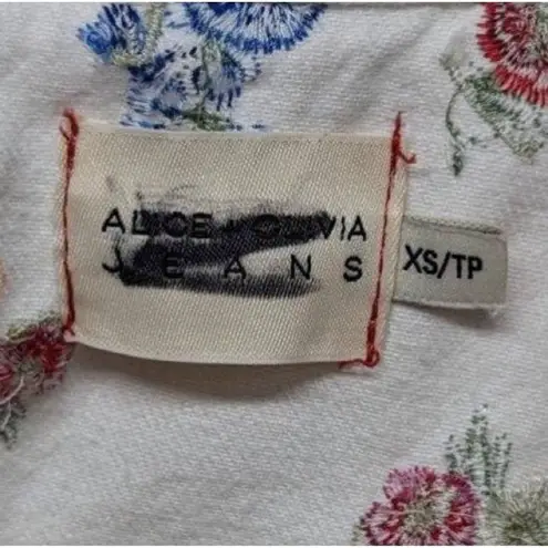 Alice Olivia Jeans Floral Renee Embroidered Cropped Denim Jacket XS White