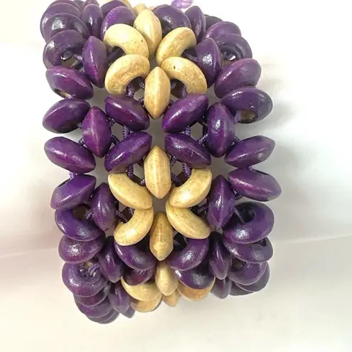 Purple and tan woven beaded bracelet
