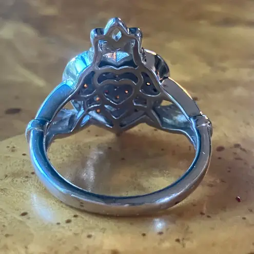 Natural Red Garnet Sterling Silver Claddagh Ring Size 7