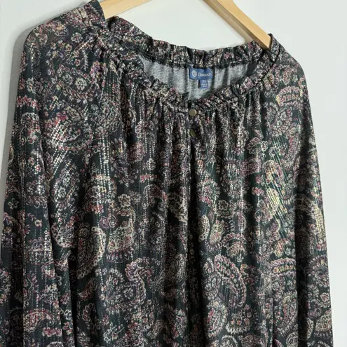Democracy NWOT Paisley Print Metallic Long Slevees Elasticized Blouse Size 2X