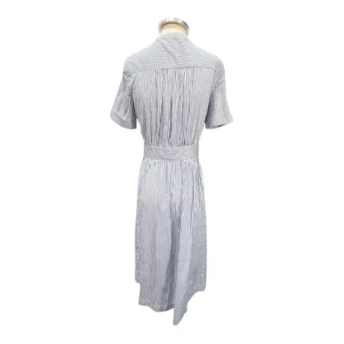 AYR The Villa Short Sleeve Belted Midi Shirt Dress Blue Stripe Size XS