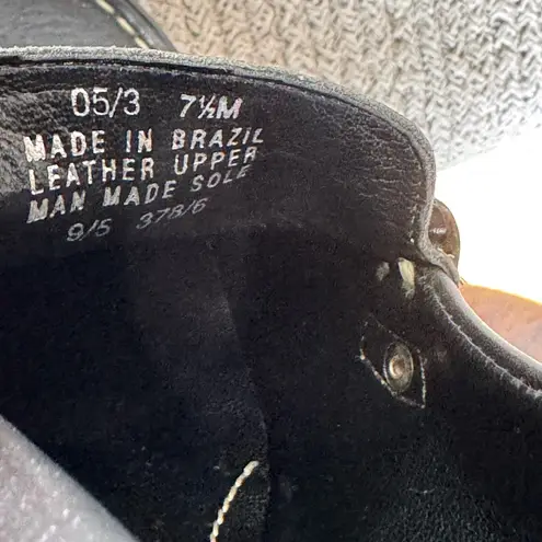 Franco Sarto  Black Leather Contrast Seam Heeled Square Toe Tassel Loafer Sz 7.5