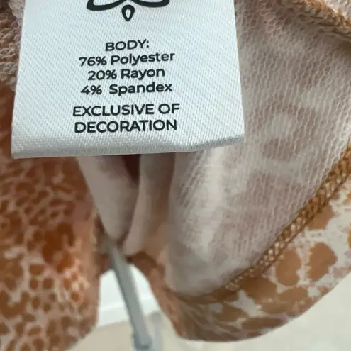 Laila Ali tan & pink animal print long sleeve shirt with tie up front and hood. Size XS