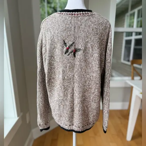 Vintage C.J. Banks Heather Brown Black Red Hand Embroidered Cardinal Sweater X Size XL