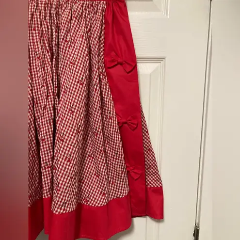 Unique Vintage Red Gingham Cherry Print Rye Swing Skirt