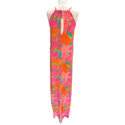 Trina Turk NWT  Milan Gingko floral halter maxi dress pink blue orange size XL