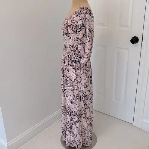 Something Navy Floral Smocked Maxi/Midi Dress Pink Navy