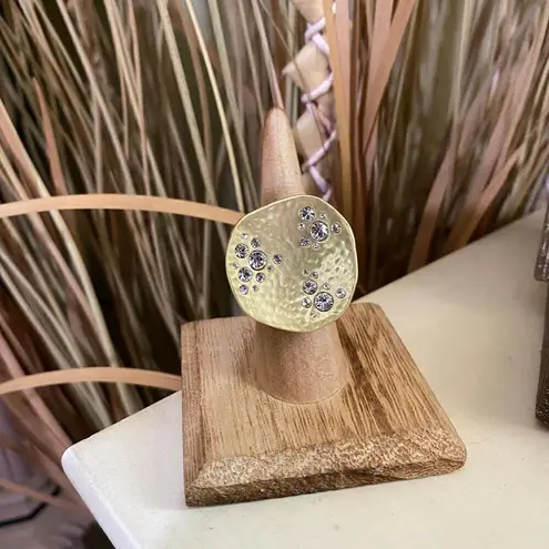 Brushed Brass Gold & Top Crystal Statement Ring Size 8