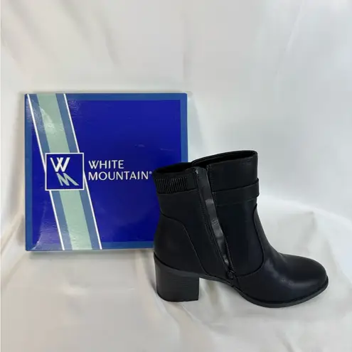 White Mountain Black Heeled Boots with Chunky Heel and Textured Design