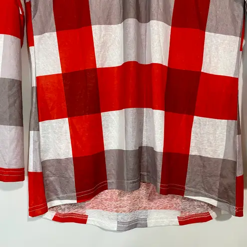 Suvimuga Women’s Long Sleeve V Neck Plaid Print Tee Shirt Red Grey & White NWOT