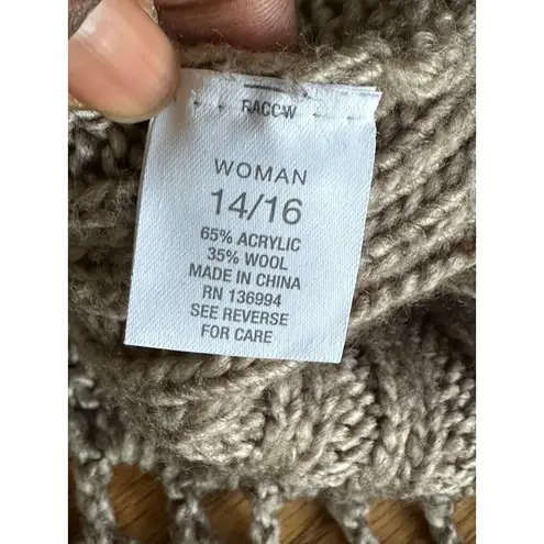 Roz & Ali Womens Crochet Knit Floral Vest 14/16 Wool Blend Sleeveless Open Front