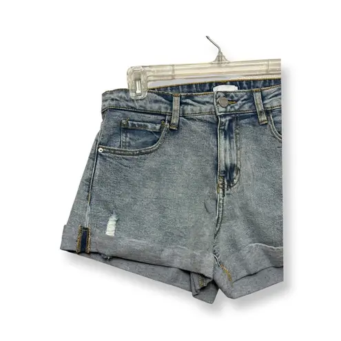 We Wore What Jean Shorts Whiskered Cuffed Hem Mid-Rise Fit Distressed Blue 24 NWOT