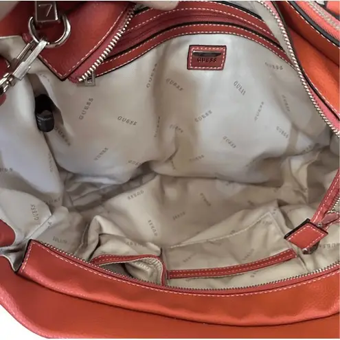 Guess Satchel Handbag Burnt Orange Canvas Leather Trim Top Handle Crossbody Bag