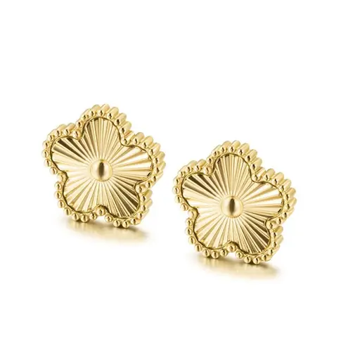 Boutique NEW Floral Etched Stud Earrings PVD Gold Plated 316L Statement Jewelry, 14.7
