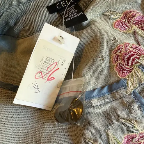 Cell Embroidered flowers Blue Jean Jacket bling Y2K boho cottage core fairy med