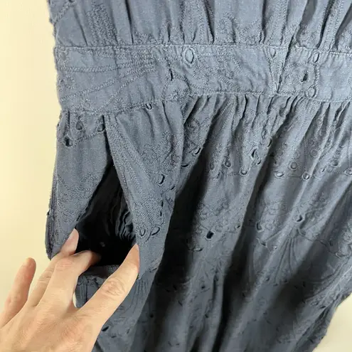 Whistles Navy Blue Eyelet Zoe Broderie Jumpsuit Women’s Size 6 Missing Belt Blue