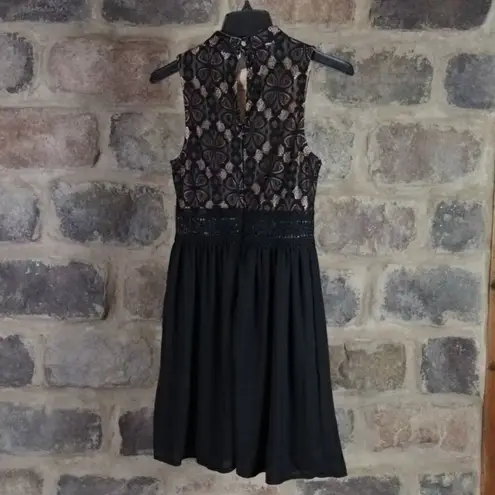 Francesca's Lace Top Fit & Flare Dress Sleeveless Party Black Mini Formal Size XS