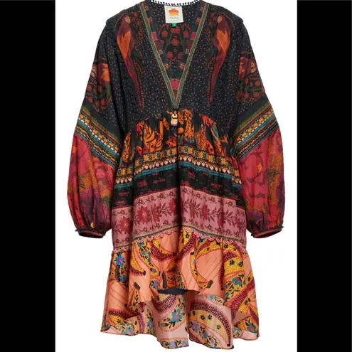 Farm Rio Mix Patchwork Long-sleeve Minidress