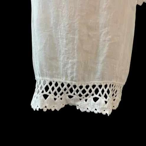 LUNGO LARNO Top Womens M 100% Linen Crochet Trim White Boho Peasant Cottage Core Size M