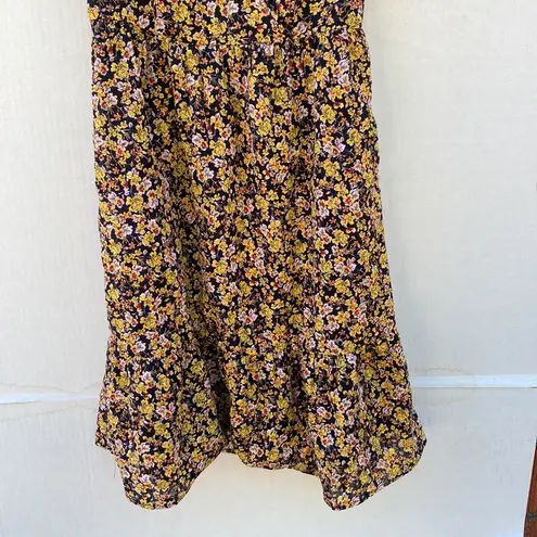 Piper & Scoot Exclusive Womens XS black and yellow floral midi wrap dress