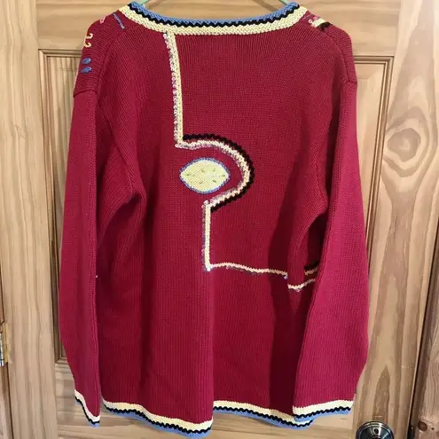 Vintage Storybook Knits Sweater Mola Festival HSN Chickens Size Large Womens Red