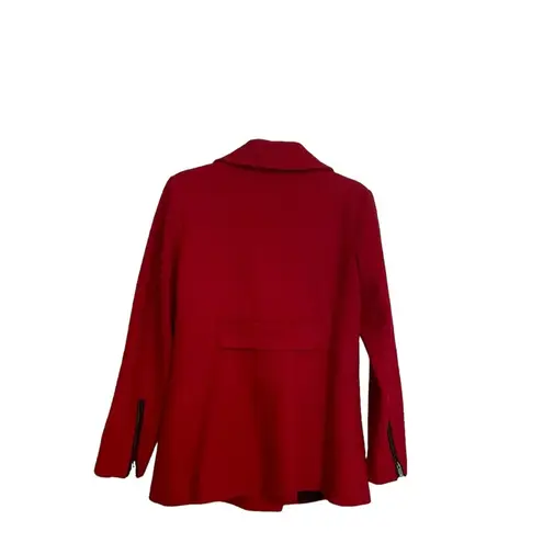 Black Rivet Red Double Breasted Wool-Blend Pea Coat Vegan Leather Detail Sz M