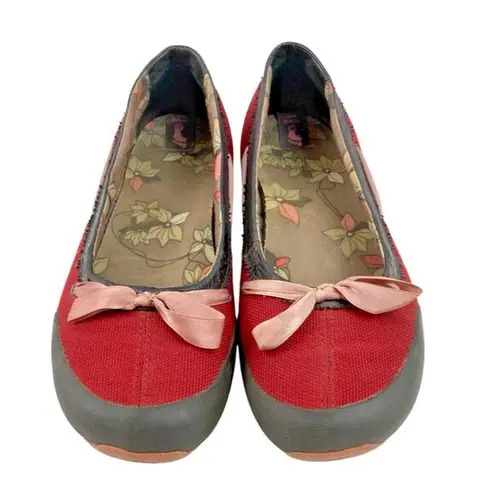 Teva Ballet Flats 6012 Womens Size 8 Red Slip On Comfort Pink Bow Casual Shoe