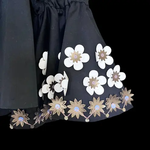 Alexis Juniper Off-Shoulder Black Bell Sleeve Top Small, Leather Floral Detail