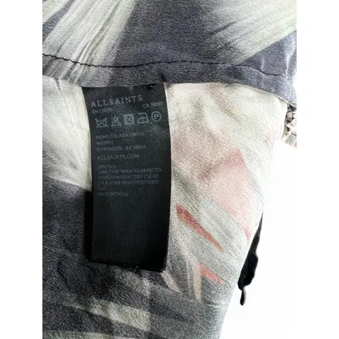 All Saints 4 / S Mono Colada Silk Fan Palm Tropical Floral Kimono Shirt Dress Black