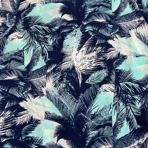 Women's Crewneck Tropical Print Playsuit Romper Size Small Vacation Resort Blue