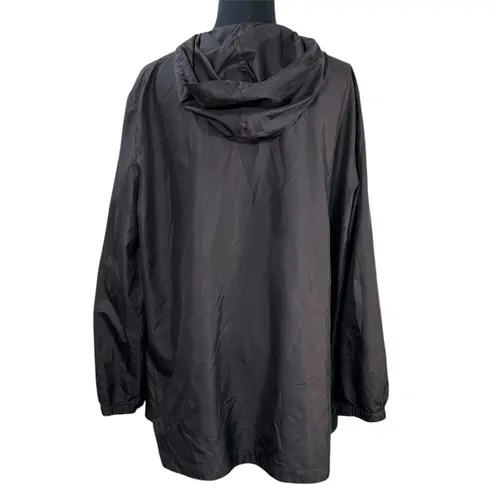 Black Hooded Windbreaker Rain Lightweight Travel Zipper Jacket Drawstring Hood Size XL