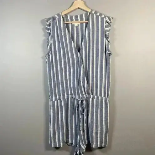Anthropologie CLOTH & STONE‎ Ruffle Sleeveless Crossover Romper Zuma Beach Stripe Size L Large