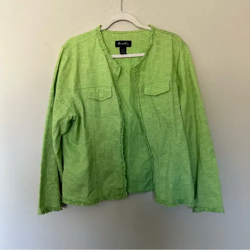 Denim & Co. Eyelet Jacket Lightweight Spring Summer Green XL Spring Cotton