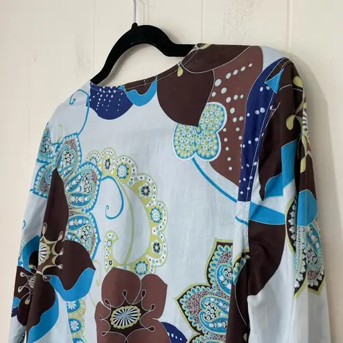 Gap Maternity Long Sleeve Tunic Top Cotton Blue Brown Floral Y2K ~ Size M