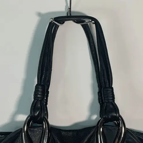 Via Spiga Women's Ruched Cow Leather Shoulder Purse Bag Black Size Large