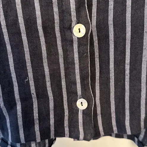 Source Unknown 100% linen made in Italy women’s quarter length sleeve button-down striped top