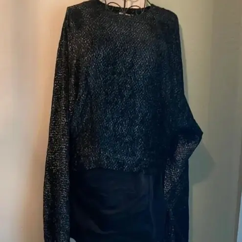The Attico Woven Long Sleeve Blouse Black size 8 Size M