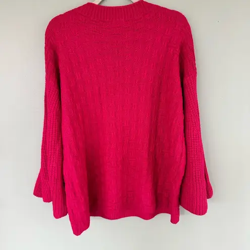 Umgee  fuchsia Pink Bell Sleeve Chunky Knit Sweater size L loose oversized barbie