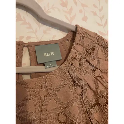 Anthropologie  Maeve Beige Lace Puff Sleeve Blouse